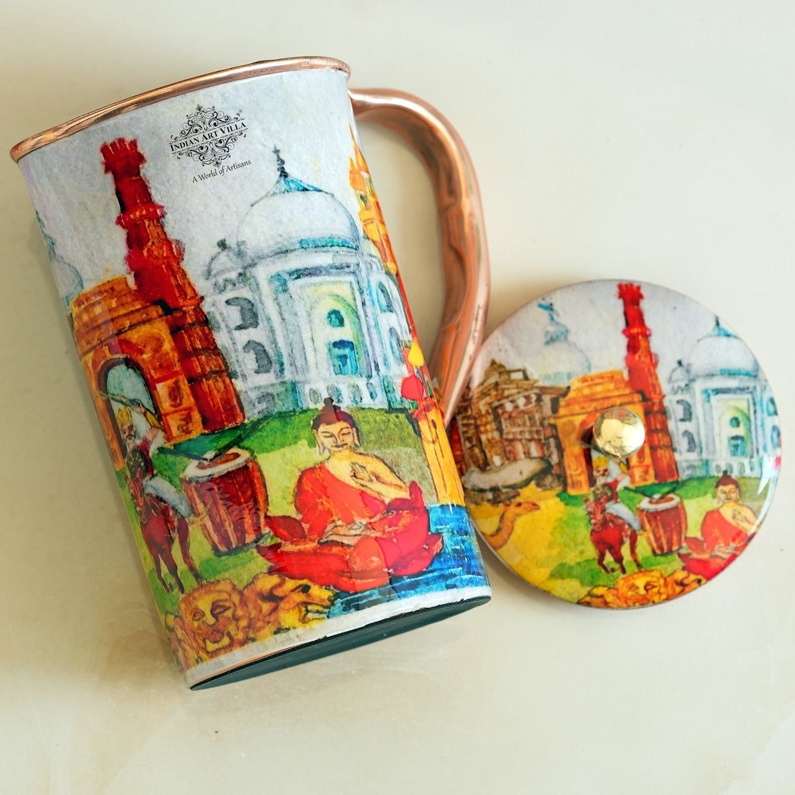 Pure copper printed jug padharo mhare desh design indiatour, 2000 ML